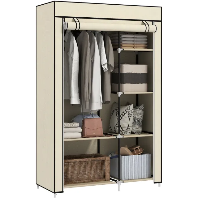 Homcom Stoffen Kledingkast - Staal - 103x43x162,5cm - Crème