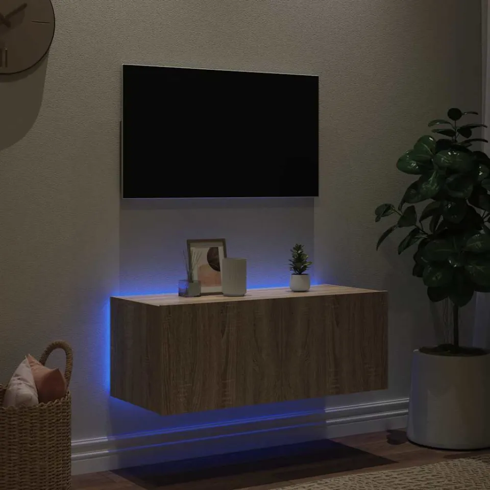 vidaXL Tv-wandmeubel met LED-verlichting 80x35x31 cm sonoma eikenkleur, foto 3