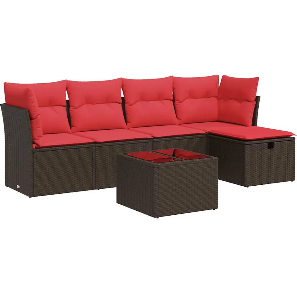 vidaXL 6-delige Loungeset met kussens poly rattan bruin, foto 3