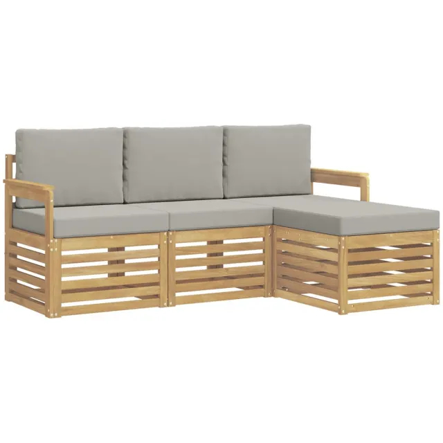 vidaXL Buiten - bank - set - 4 - st - Wit - en - Lichtgrijs - Polyester Wit en lichtgrijs