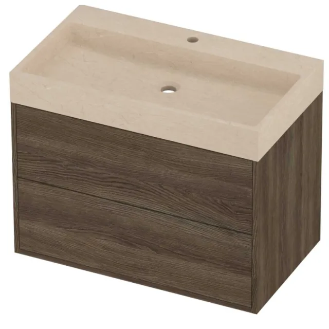 Proline Evoli Badmeubelset Hardsteen Loft 1 Kraangat Voor Grepen 80x46x62 cm Sand Stone Vital Oak Eiken