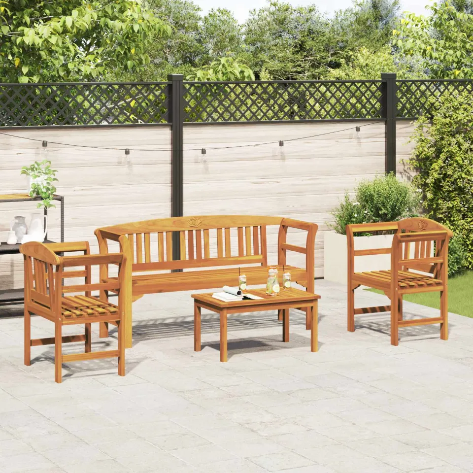 vidaXL Tuinrozelounge set 4 st Massief Acaciahout bruin, foto 3