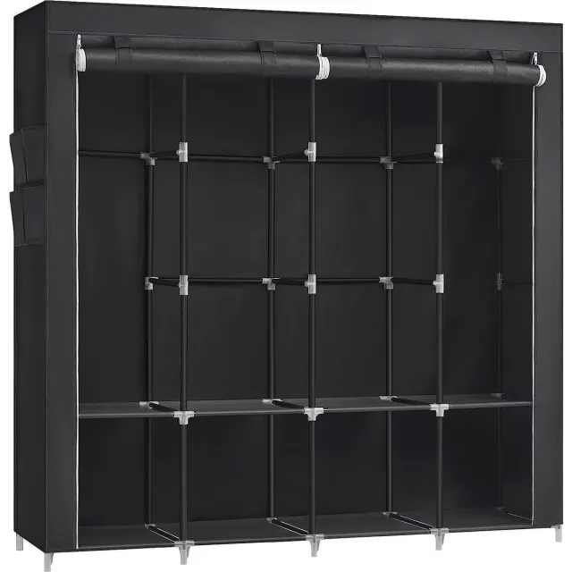 Hoppa! Stoffenkledingkast van Songmics - Zwart - 4 hangvakken met legplanken - 4 zijvakken - 45 x 170 x 167 cm (B x D x H)