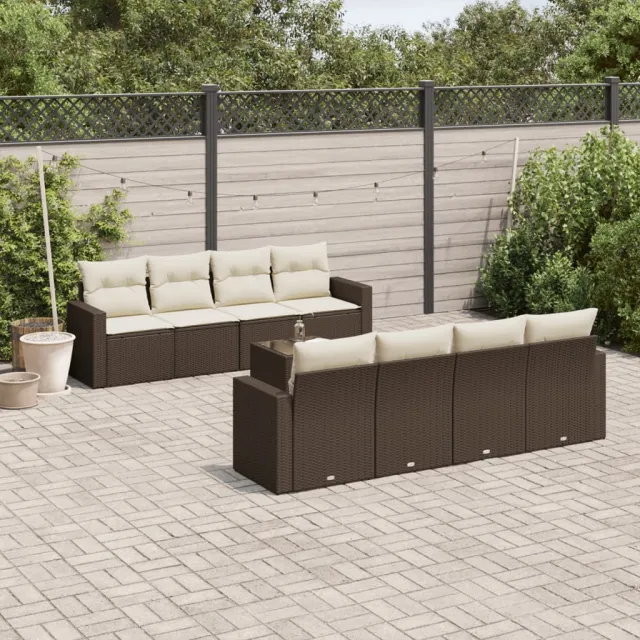 vidaXL 9-delige Loungeset met kussens poly rattan bruin, foto 2