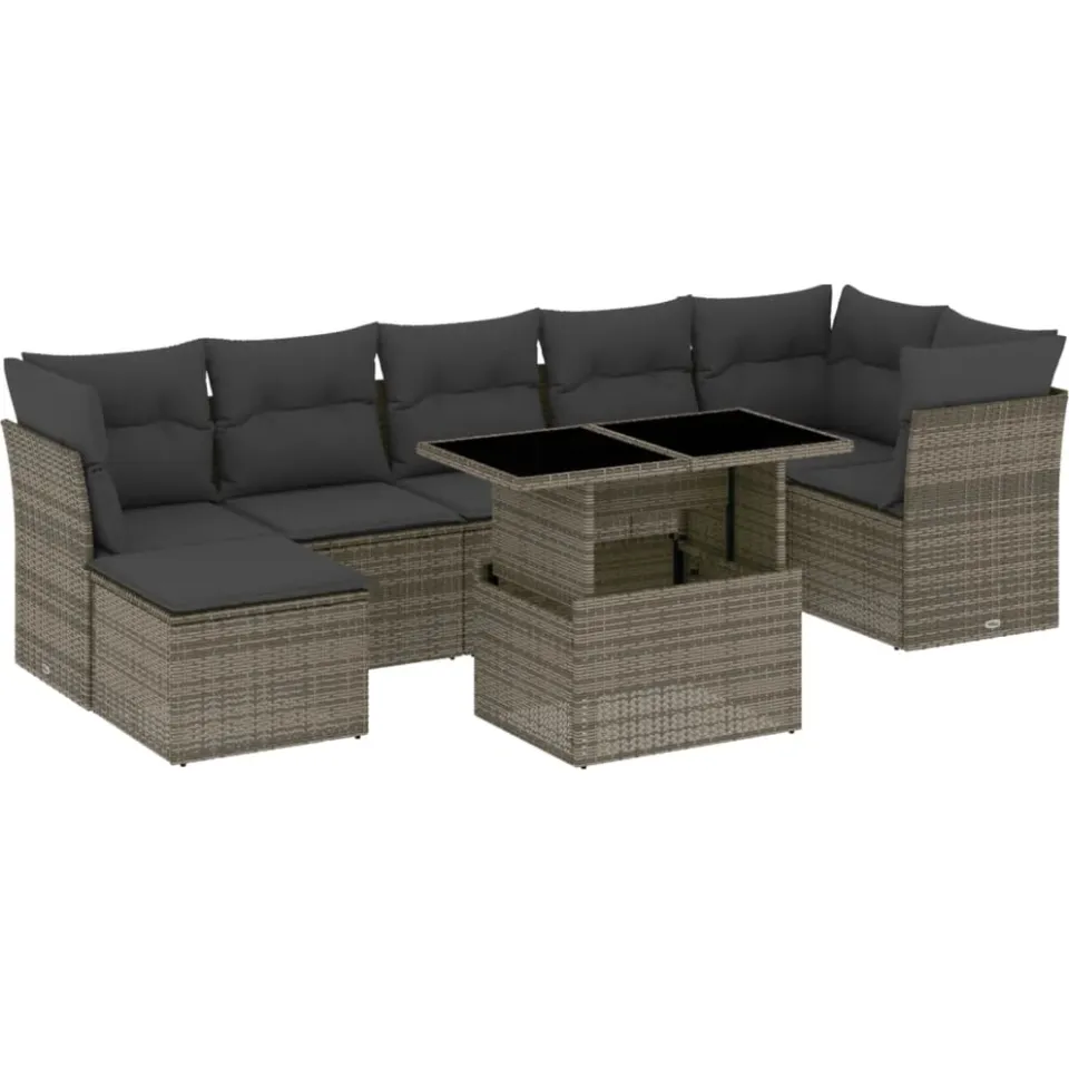 vidaXL 8-delige Loungeset met kussens poly rattan grijs, foto 3