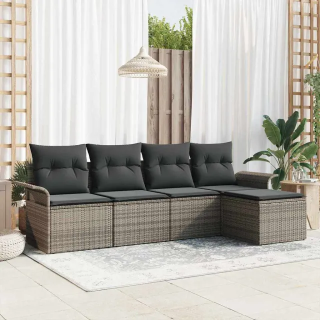 vidaXL Buitensofa 5 st Grijs poly rattan