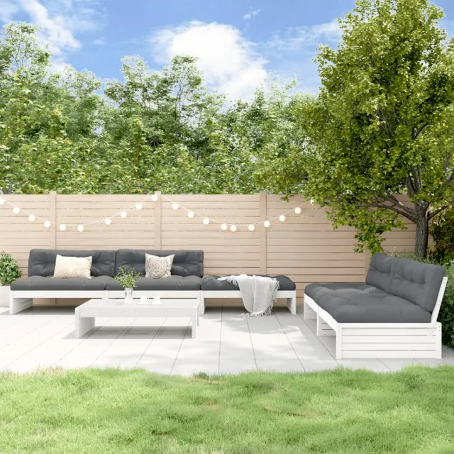 vidaXL 6-delige Loungeset met kussens massief hout wit, foto 2