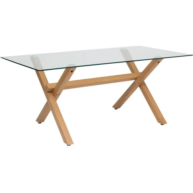 Atmosphera Créateur d'intérieur® Eettafel voor 6 personen van gehard glas met onderstel in eikenlook JOREL Marron
