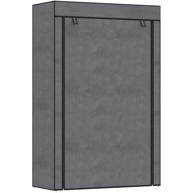 Lunpog Kledingkast Stoffen Kast met Kledingstang - 6 Vakken - 1 kledingroede - in Vlies-Optiek - Grijs Gris foncé