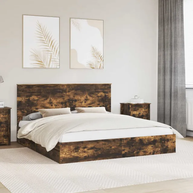 vidaXL Opslag bed met lade Gerookt eiken 180 x 200 cm Bewerkt hout Bruin