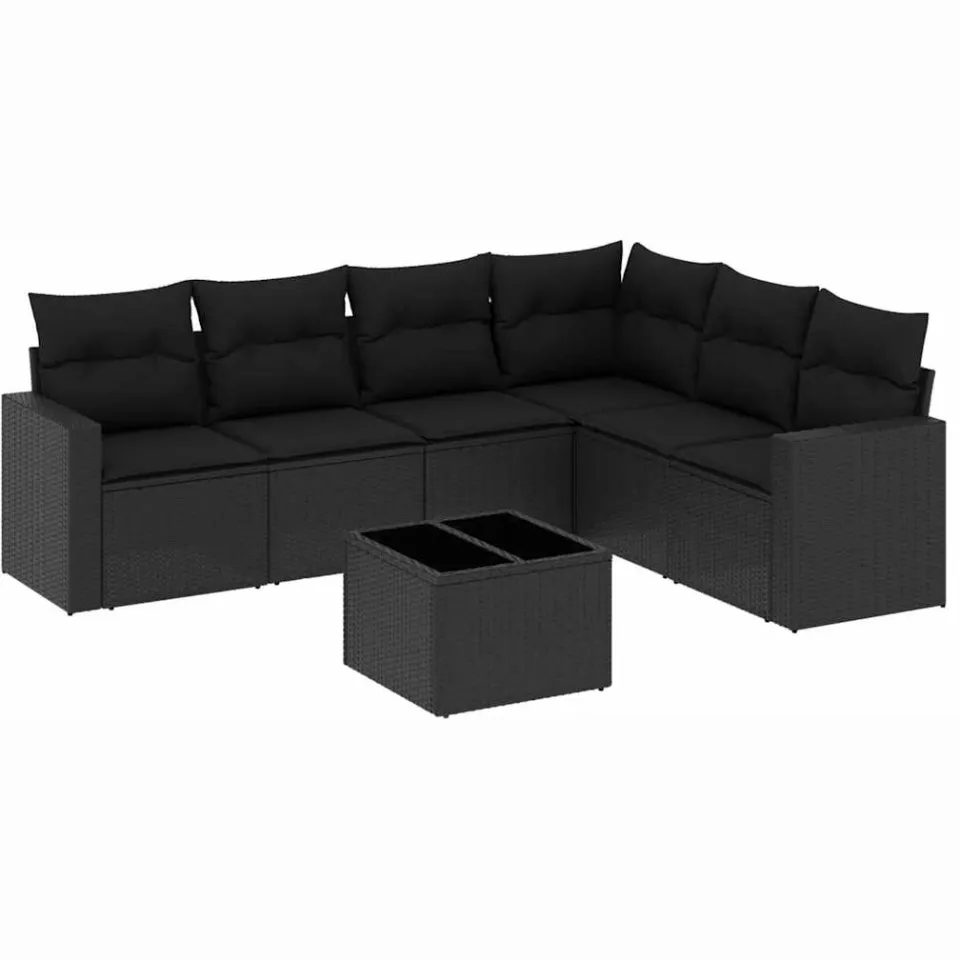 vidaXL 7-delige Loungeset met kussens poly rattan zwart, foto 3