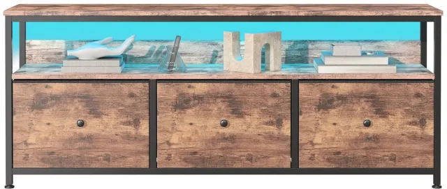 ITRONIQ TV-Meubel Industrieel Met Led Verlichting - TV Kast Met 3 Lades en Planken - 108 CM Voor Woonkamer - Bruin Zwart