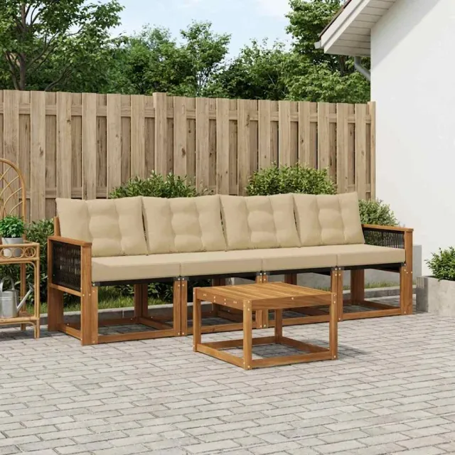 vidaXL Buiten bankenset 5 st 4-zits Natuurlijk en Beige