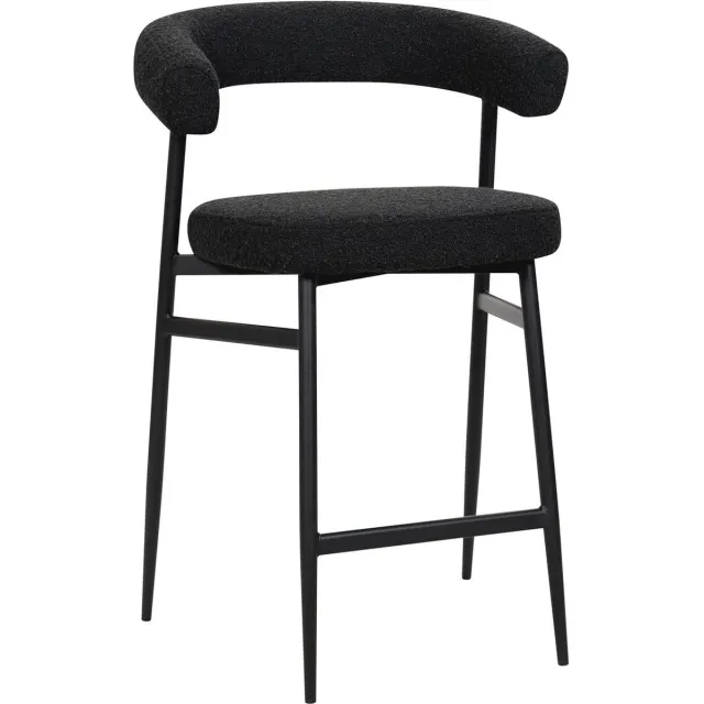HTfurniture Barkruk - zwart Fluweel - Gestoffeerd- zwart ijzere poeten