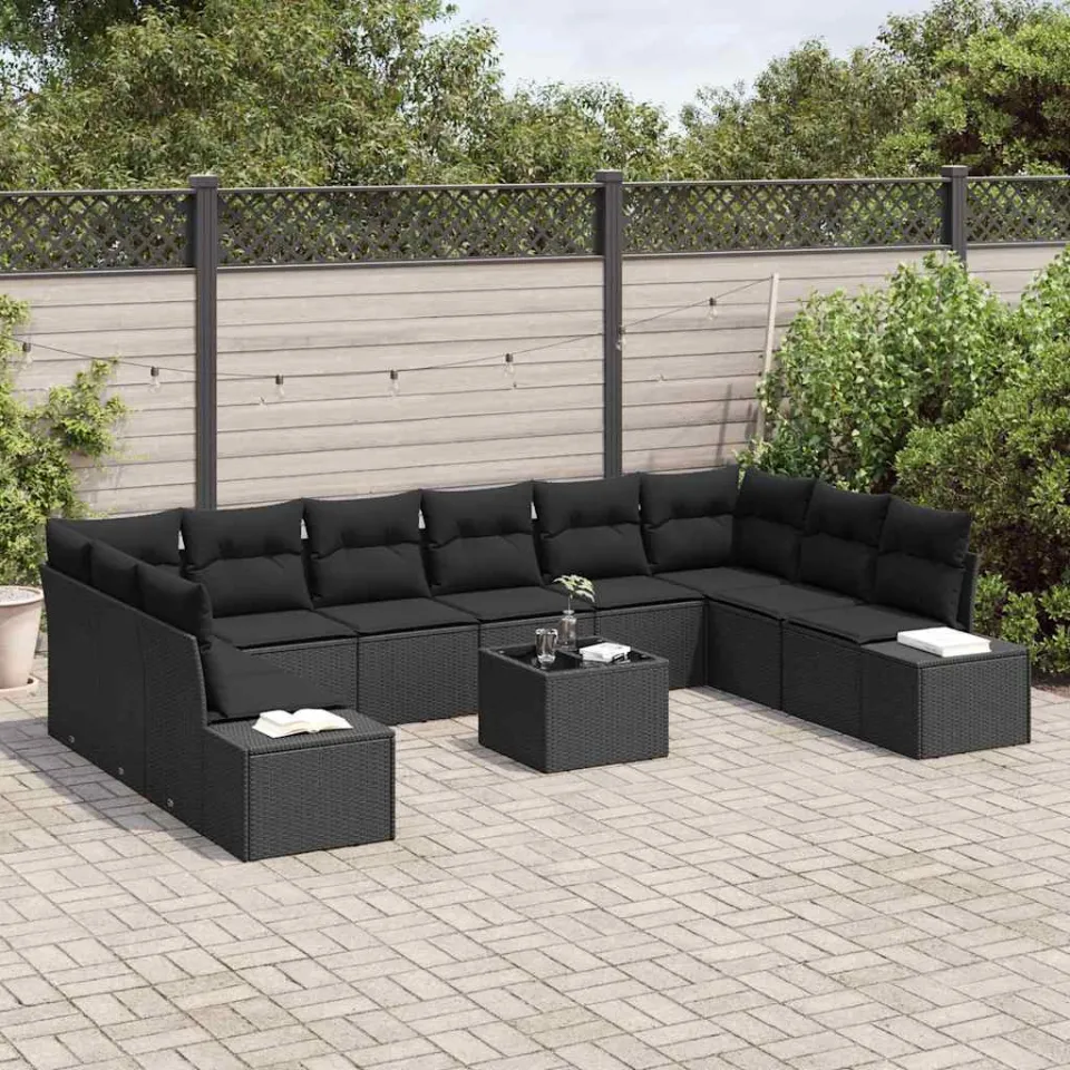 vidaXL Tuin Sofa Set 11 st Zwart poly rattan, foto 3