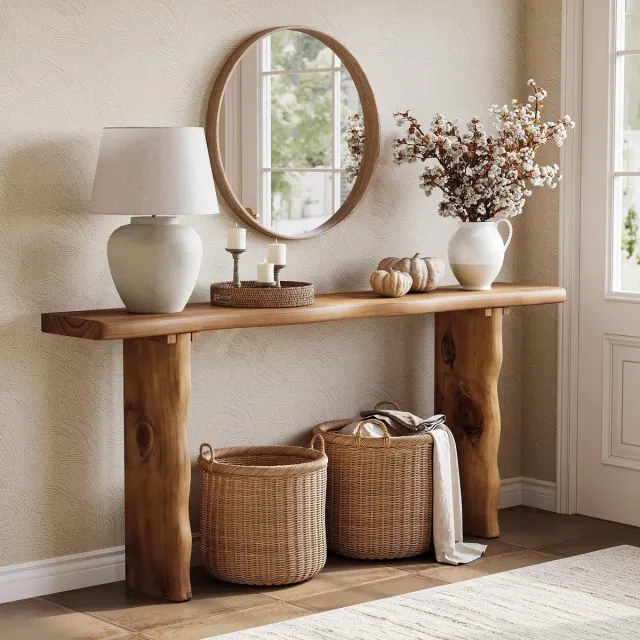 Little Trees LITTLE TREE Landelijke Consoletafel - 160 x 30 x 80 cm - Massief Hout - Voor Hal En Woonkamer - Achter De Bank Te Plaatsen - Rustiek Bruin