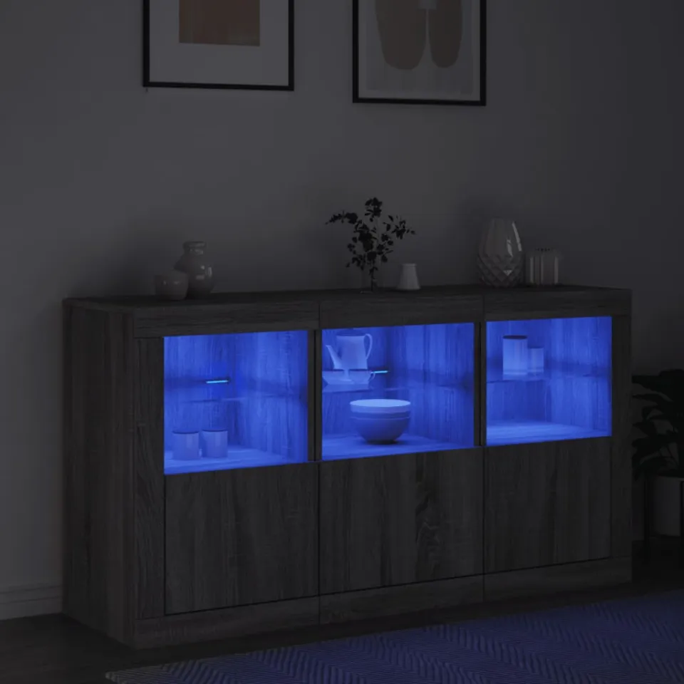 vidaXL Dressoir met LED-verlichting 123x37x67 cm grijs sonoma eiken, foto 4