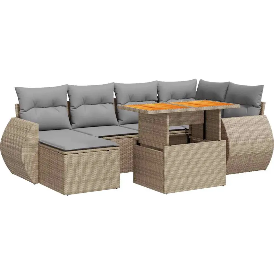 vidaXL 7-delige Loungeset met kussens poly rattan beige, foto 3