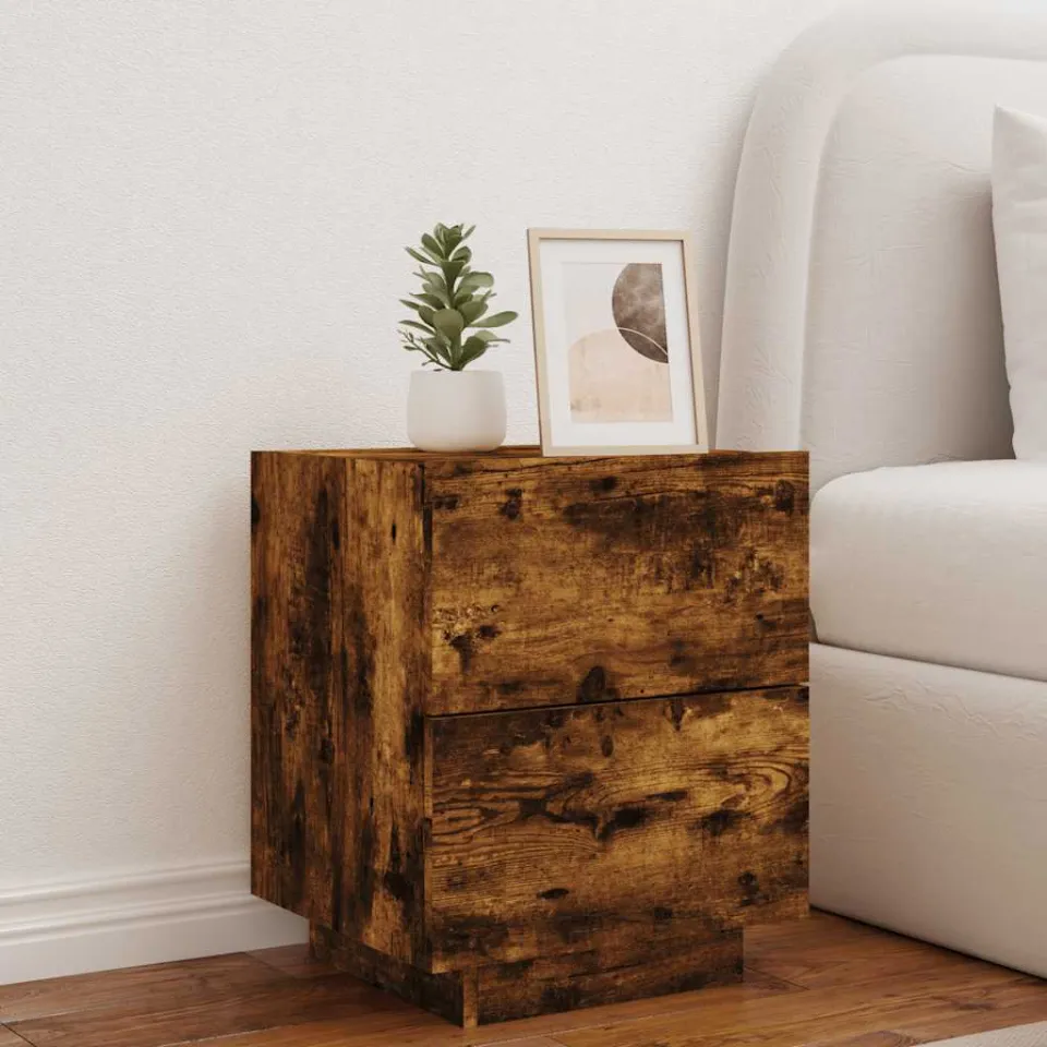 vidaXL nachtkastje met LED-verlichting bewerkt hout gerookt eikenkleur, foto 3