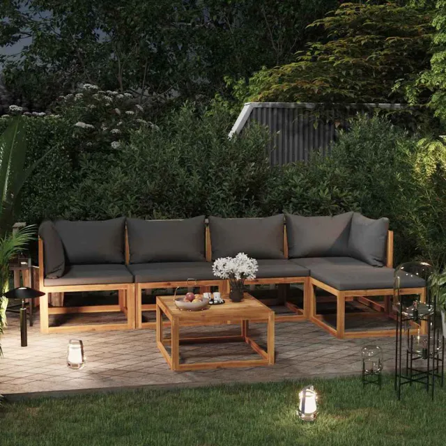 vidaXL 6-delige Loungeset met kussens massief acaciahout grijs, foto 2