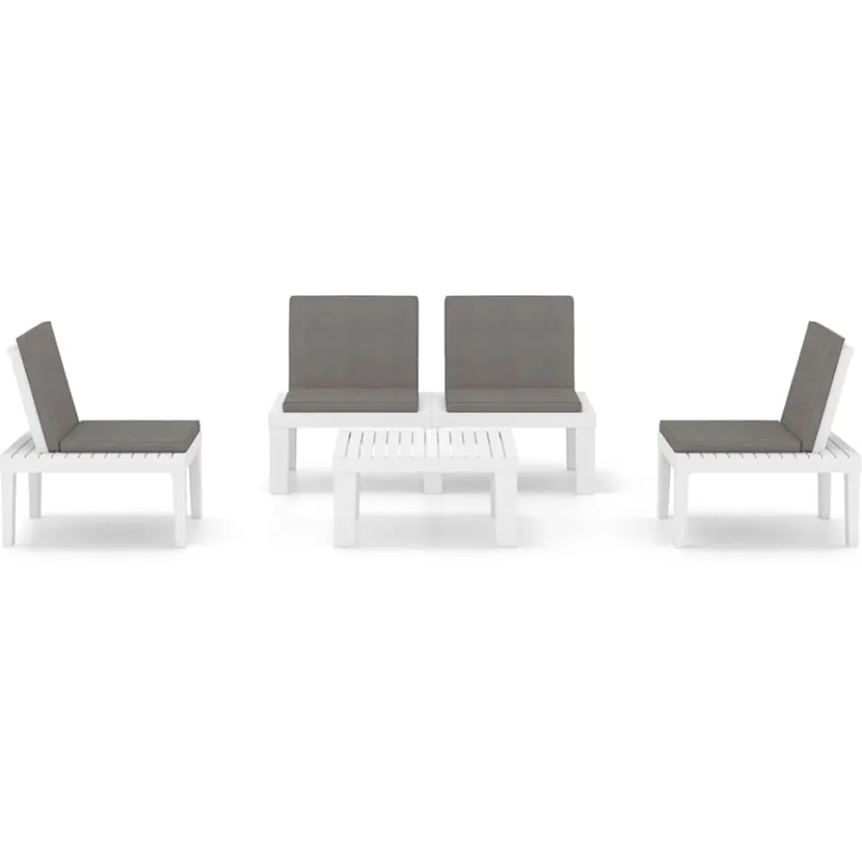 vidaXL 4-delige Loungeset met kussens kunststof wit
