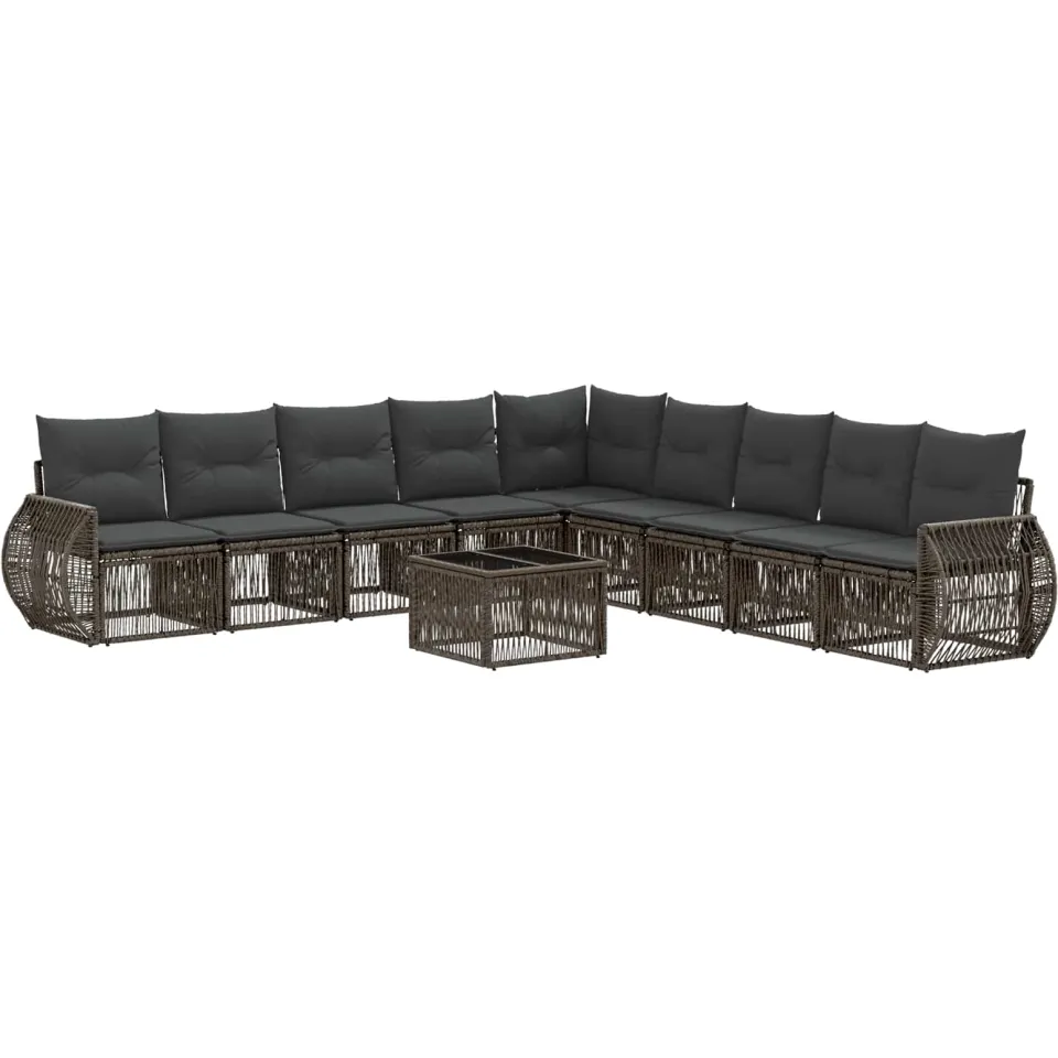 vidaXL Tuinbankenset 10 st 9-zits Grijs en Donkergrijs poly rattan, foto 3
