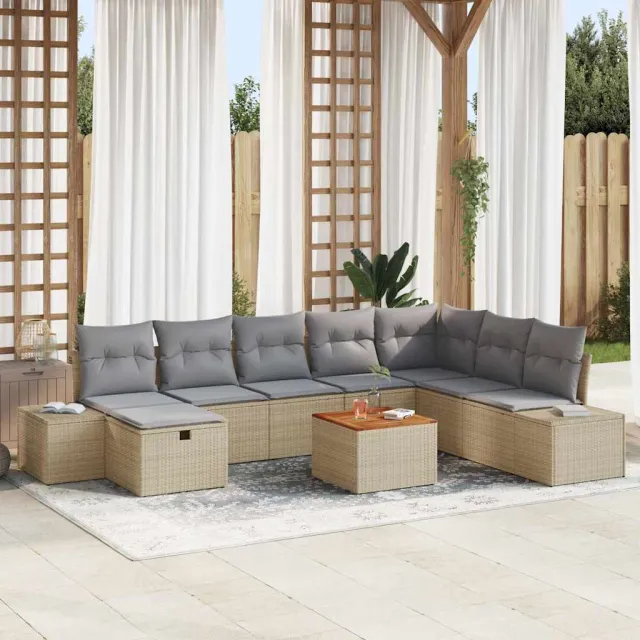 vidaXL Tuinbankenset 9 st Beige poly rattan, foto 2