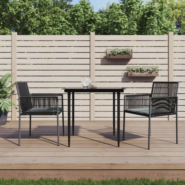 vidaXL 3-delige Tuinset met kussens poly rattan en staal zwart, foto 2