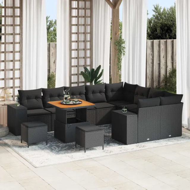 vidaXL Tuin Sofa Set 12 st Zwart poly rattan, foto 2
