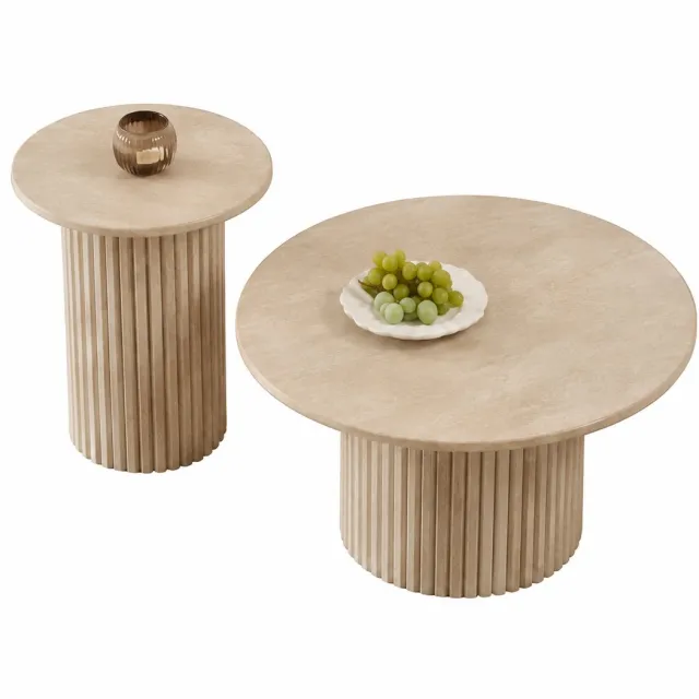 Lamor Salontafelset - Salontafel - Bijzettafel - Salontafel rond - Salontafels - Diameter: 70 cm - Diameter onderstel: 38 cm Yellow wood