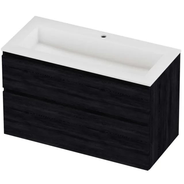 Proline Aristo Badmeubelset Polystone Elegant 1 Kraangat 100x46x62 cm Mat White Black Oak Eiken
