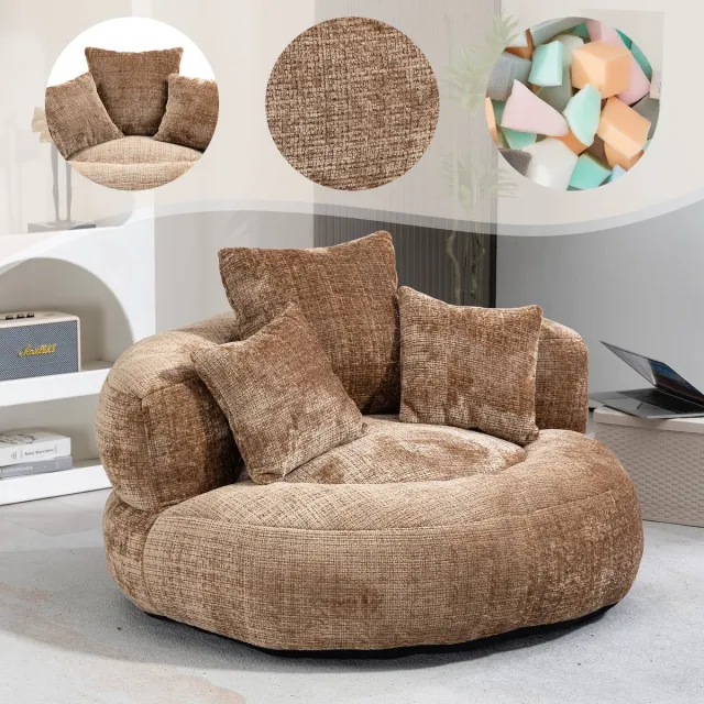 Gutent Bank Lazy Sofa Duurzame Comfortabele Lounger Zitzak met Hoge Rugleuning en Drie Kussens voor Volwassenen en Kinderen, Binnen & Buiten, Eenpersoons Gaming Sofa Stoel voor Slaapkamer, Kantoor (Koffie Chenille)