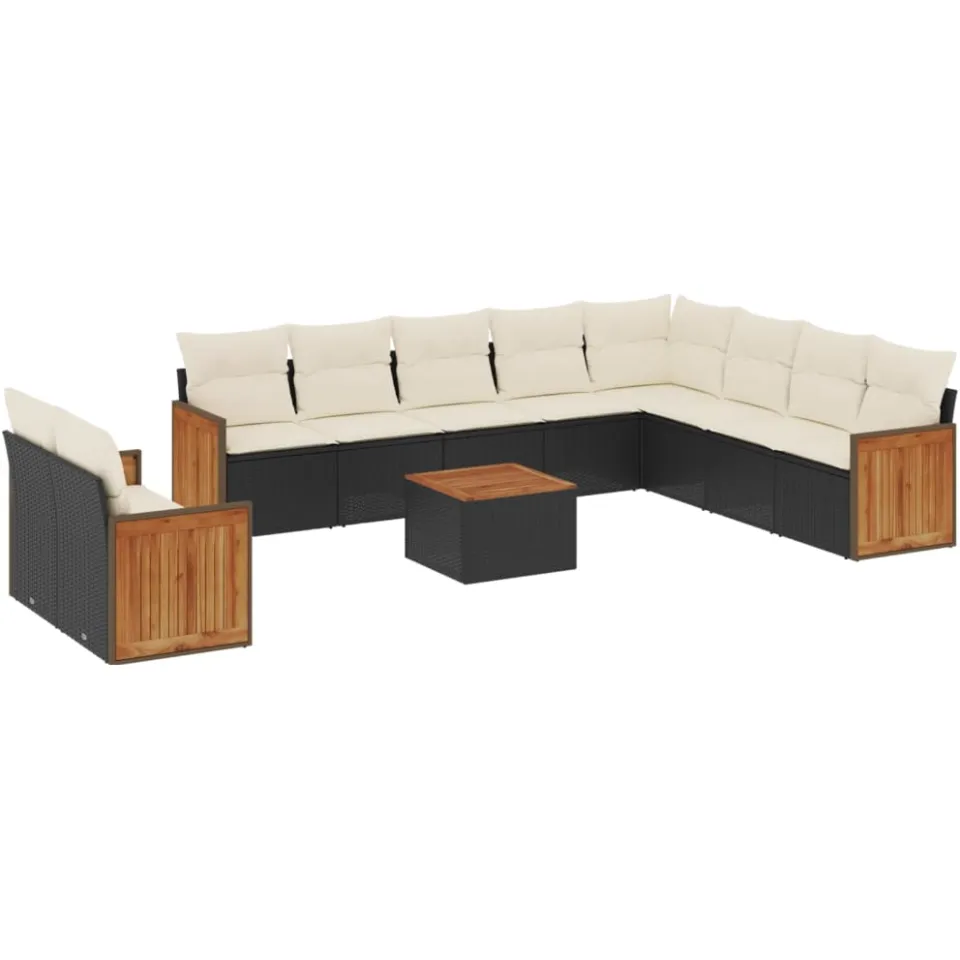 vidaXL 11-delige Loungeset met kussens poly rattan zwart, foto 3