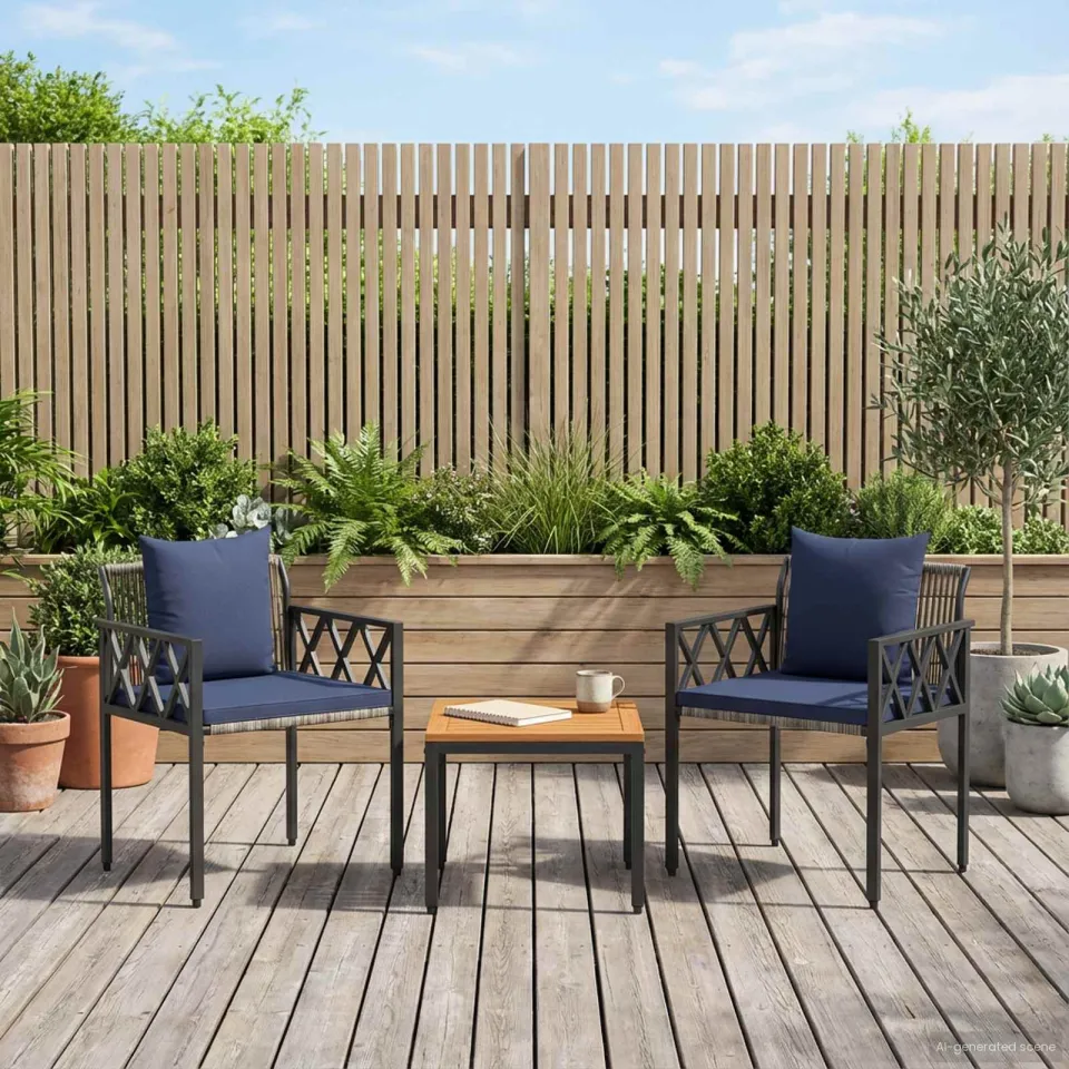 vidaXL tuinmeubelset 3 st Grijs en Marineblauw poly rattan, foto 3