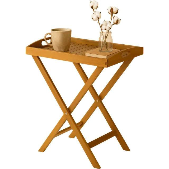Lomera Opvouwbare Bijzettafel - Acacia Hout - Butlertray Opklapbaar - Dienbladtafel - Afneembaar Dienblad - Multifunctionele Tafel - Tuintafel - Houten Opklapbare Tafel - Voor Huis En Tuin - Teak Look - Makkelijk Op Te Bergen - Tafeltje nvt