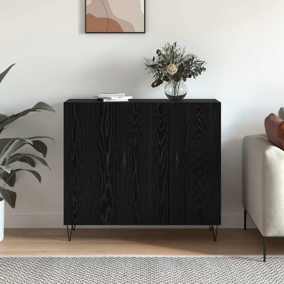 vidaXL Dressoir Zwart Eiken 90 x 32,5 x 80 cm Bewerkt hout, foto 3