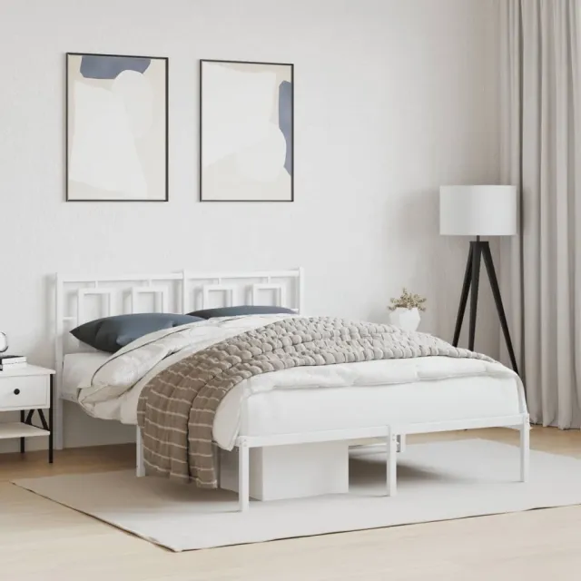 vidaXL Bedframe met hoofdbord metaal wit 135x190 cm