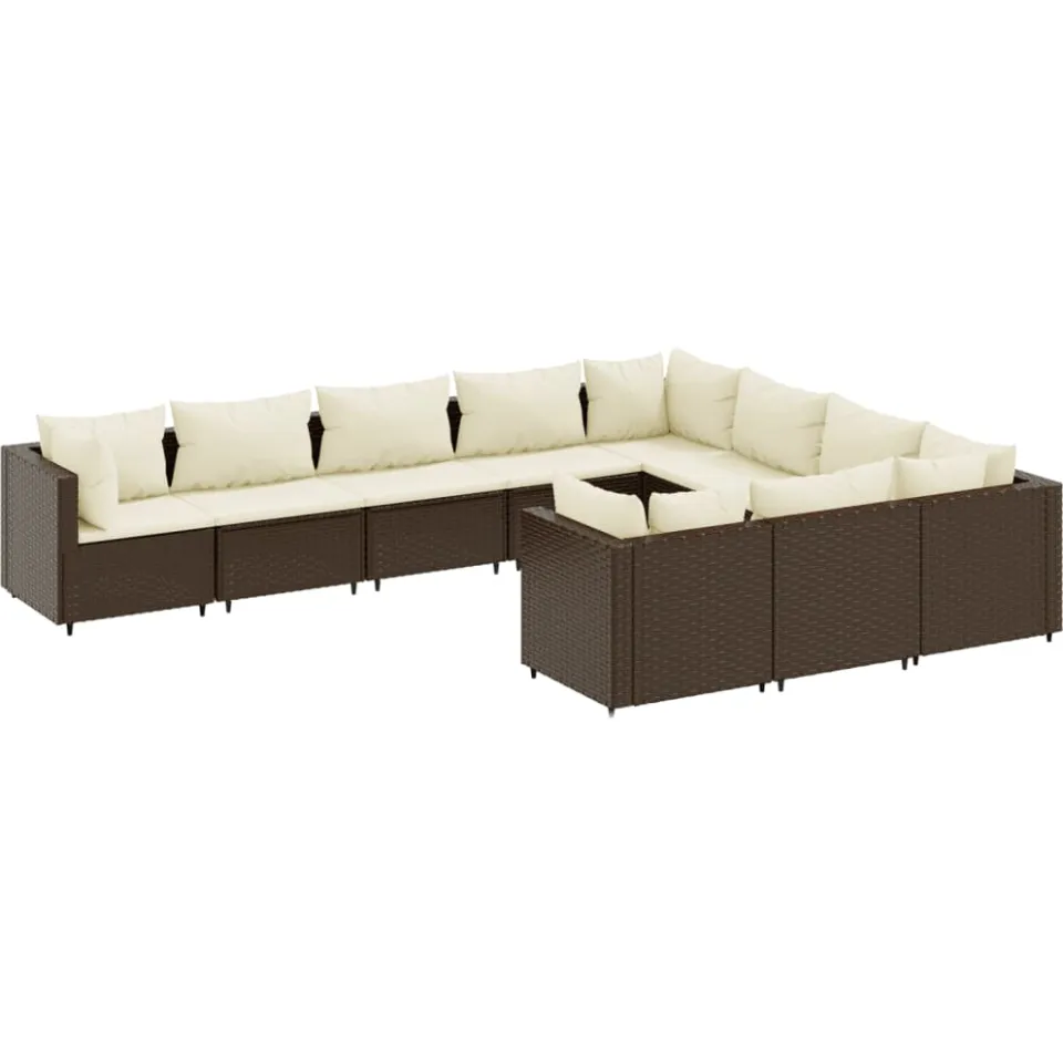 vidaXL 10-delige Loungeset met kussens poly rattan bruin, foto 3