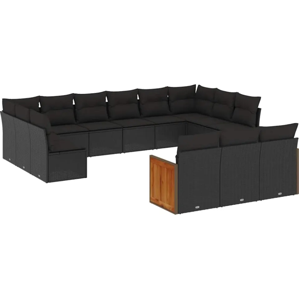 vidaXL 13-delige Loungeset met kussens poly rattan zwart, foto 3
