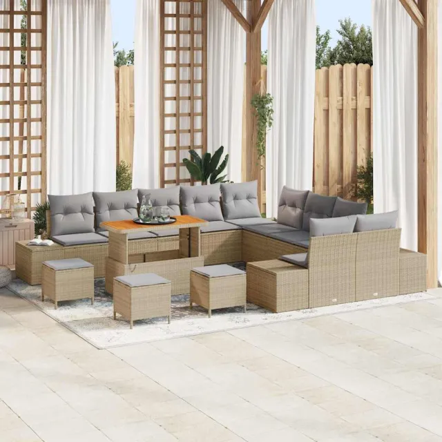 vidaXL Tuinbankenset 14 st Beige poly rattan, foto 2