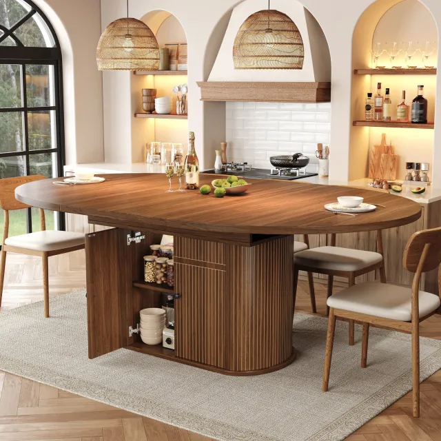 HAUSS SPOLE Eettafel - Uitschuifbaar Met Opbergruimte - Voor 4 Tot 6 Personen In De Eetkamer - MDF - Donkerbruin - 118 Tot 158 X 118 X 76,5 Cm