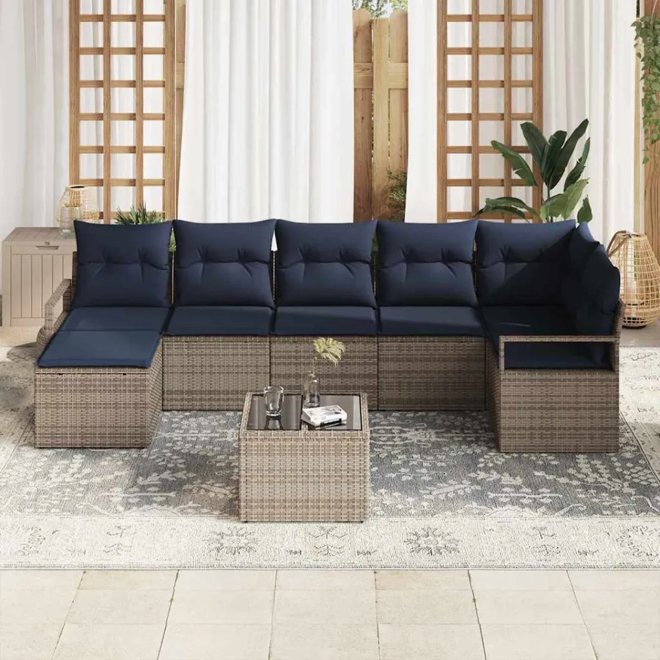 vidaXL Bankstel 8 st Grijs poly rattan, foto 2