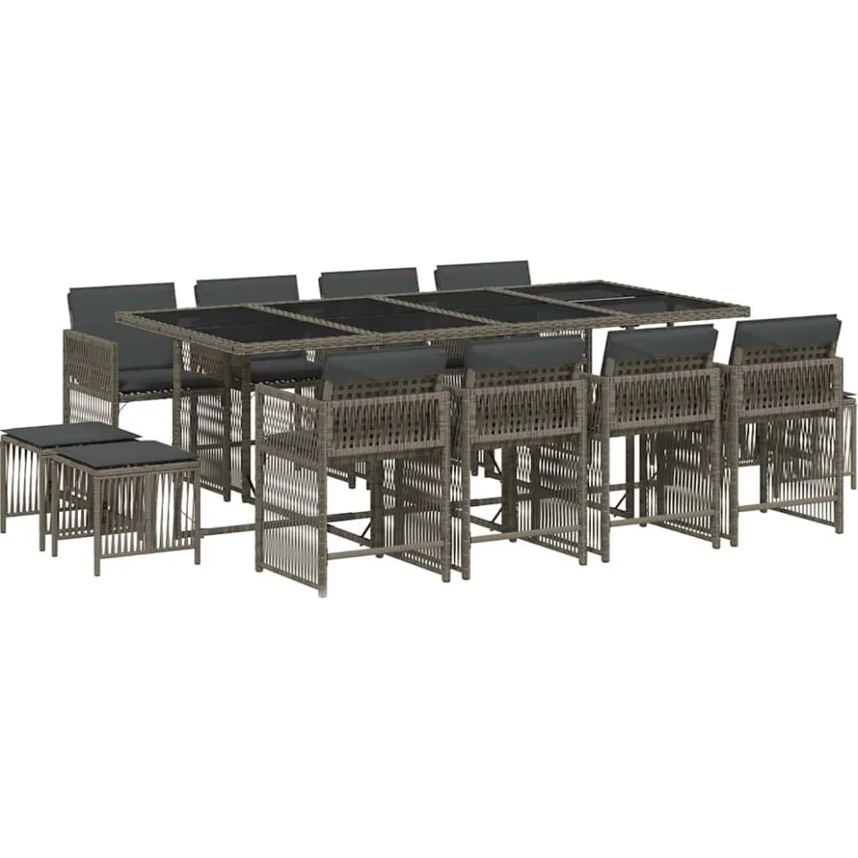 vidaXL 13-delige Tuinset met kussens poly rattan grijs