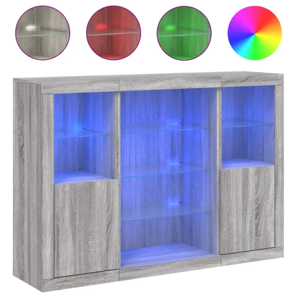 vidaXL Dressoirs met LED-verlichting 3 st bewerkt hout grijs sonoma