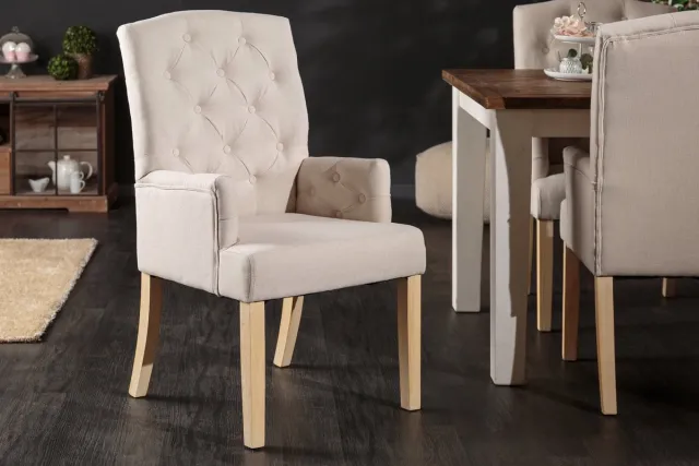 Invicta Interior Elegante fauteuil CASTLE beige met Chesterfield stiksels in landelijke stijl - 40073 Zie omschrijving