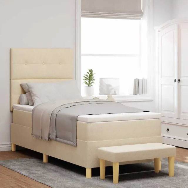 vidaXL Boxspring bed met hoofdeinde Crème 200 x 90 cm Stof