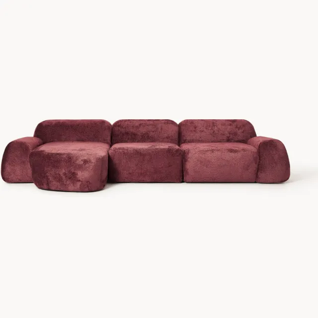Westwing Collection Modulaire teddy-bouclé hoekbank Wolke (4-zits) Wijnrood