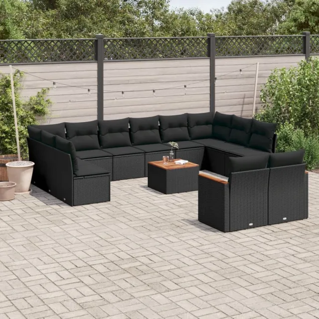 vidaXL 13-delige Loungeset met kussens poly rattan zwart, foto 2