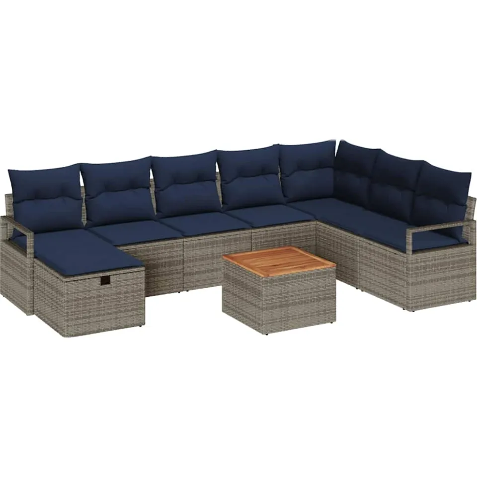 vidaXL Tuinbankenset 9 st Grijs poly rattan