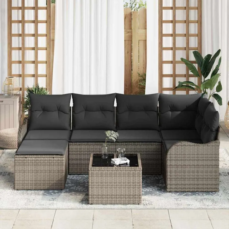 vidaXL Tuin Sofa Set 7 st Grijs poly rattan, foto 3